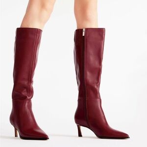 Elegant Burgundy Knee-High Pleather Boots